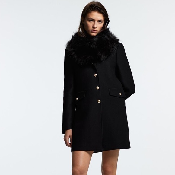 Zara Jackets & Blazers - Zara Fitted Wool Blend Coat, Black, Size S